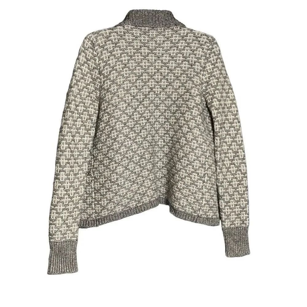 LOFT Women's Geometric Long Sleeves Shawl Lapel Open Front Cardigan Gray Medium - Picture 2 of 7